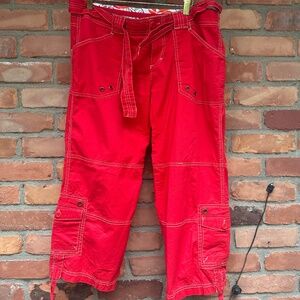 Lucy Red Cotton Cargo Solaris Crop Pants ~ Medium